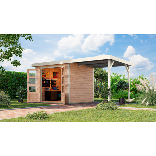 KARIBU Gartenhaus »Osterby 3 A«, BxHxT: 488,5 x 209 x 213 cm (Außenmaße inkl. Dachüberstand), Wandstärke 19 mm - braun |  Fichte  |  5,05 m²