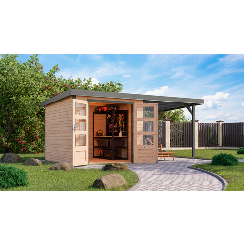 KARIBU Gartenhaus »Osterby 3,5 A«, BxHxT: 482,5 x 209 x 242 cm (Außenmaße inkl. Dachüberstand), Wandstärke 19 mm - braun |  Fichte  |  5,76 m²