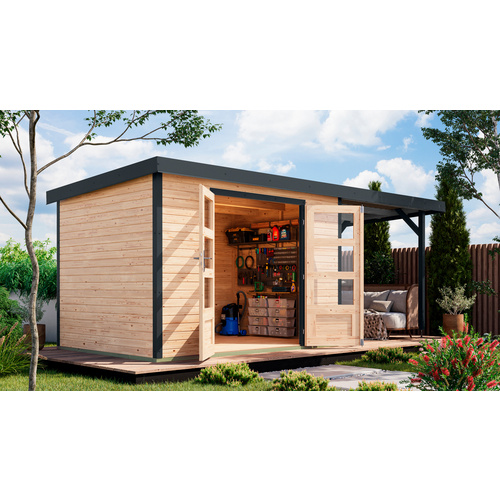 KARIBU Gartenhaus »Osterby 4 A«, BxHxT: 538,5 x 209 x 213 cm (Außenmaße inkl. Dachüberstand), Wandstärke 19 mm - braun |  Fichte  |  6,35 m²