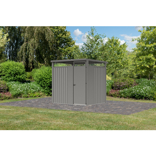 KARIBU Gartenhaus »Osten 1,5«, BxHxT: 229 x 218 x 15 cm(Außenmaße inkl. Dachüberstand), Wandstärke 0,5 mm - grau