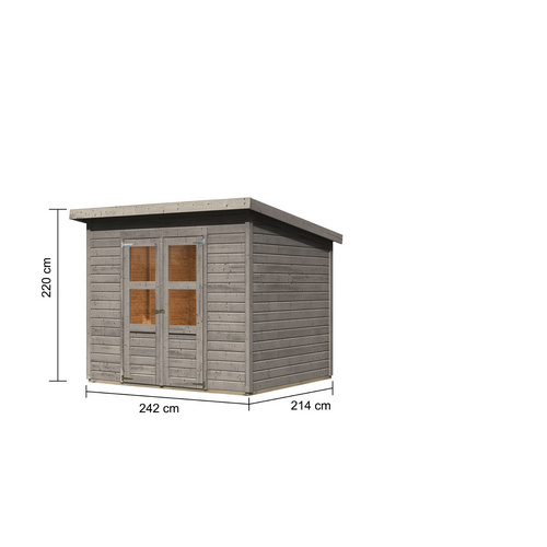 Thumbnail - KARIBU Gartenhaus »Merseburg 5«, BxHxT: 268 x 219 x 210 cm (Außenmaße inkl. Dachüberstand), Wandstärke 14 mm - grau