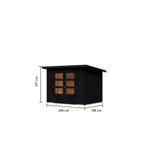 KARIBU Gartenhaus »Stockach 3«, BxHxT: 286 x 197 x 182 cm (Außenmaße inkl. Dachüberstand), Wandstärke 19 mm - schwarz |  Fichte  |  4,41 m²