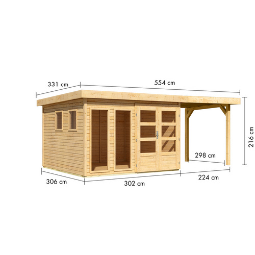 KARIBU Gartenhaus »Lahar 6«, BxHxT: 560 x 216 x 302 cm (Außenmaße inkl. Dachüberstand), Wandstärke 19 mm - braun |  Fichte  |  9 m²