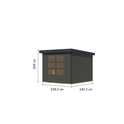 KARIBU Gartenhaus »Osterby 3,5 B«, BxHxT: 266 x 209 x 242 cm (Außenmaße inkl. Dachüberstand), Wandstärke 19 mm - grau |  Fichte  |  5,76 m²