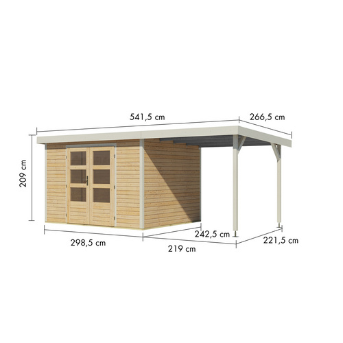KARIBU Gartenhaus »Osterby 5 A«, BxHxT: 536,5 x 209 x 242 cm (Außenmaße inkl. Dachüberstand), Wandstärke 19 mm - braun |  Fichte  |  7,21 m²