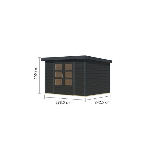 KARIBU Gartenhaus »Osterby 5 C«, BxHxT: 320 x 209 x 242 cm (Außenmaße inkl. Dachüberstand), Wandstärke 19 mm - grau |  Fichte  |  7,21 m²