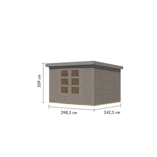 KARIBU Gartenhaus »Osterby 5 D«, BxHxT: 320,5 x 209 x 242 cm (Außenmaße inkl. Dachüberstand), Wandstärke 19 mm - grau |  Fichte  |  7,21 m²
