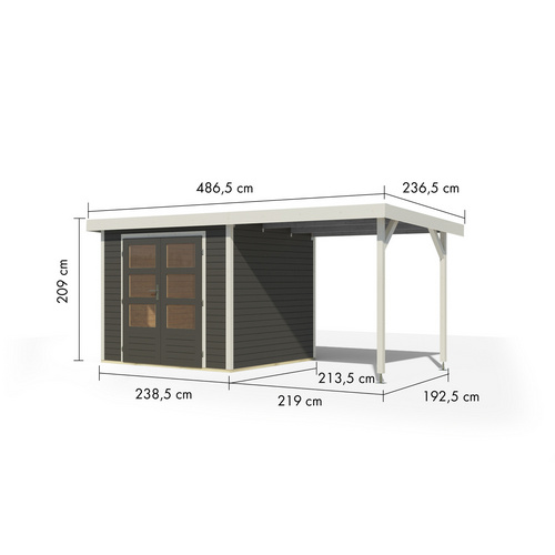 KARIBU Gartenhaus »Osterby 3 B«, BxHxT: 488,5 x 209 x 213 cm (Außenmaße inkl. Dachüberstand), Wandstärke 19 mm - grau