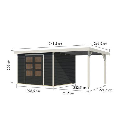 KARIBU Gartenhaus »Osterby 5 C«, BxHxT: 536 x 209 x 242 cm (Außenmaße inkl. Dachüberstand), Wandstärke 19 mm - grau |  Fichte  |  7,21 m²