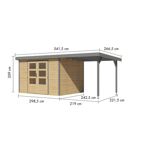 KARIBU Gartenhaus »Osterby 5 A«, BxHxT: 536,5 x 209 x 242 cm (Außenmaße inkl. Dachüberstand), Wandstärke 19 mm - braun |  Fichte  |  7,21 m²