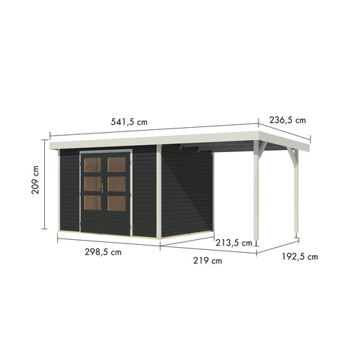 KARIBU Gartenhaus »Osterby 4 C«, BxHxT: 538,5 x 209 x 213 cm (Außenmaße inkl. Dachüberstand), Wandstärke 19 mm - grau |  Fichte  |  6,35 m²