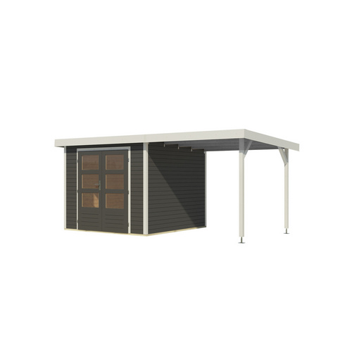 KARIBU Gartenhaus »Osterby 3,5 B«, BxHxT: 482 x 209 x 242 cm (Außenmaße inkl. Dachüberstand), Wandstärke 19 mm - grau |  Fichte  |  5,76 m²