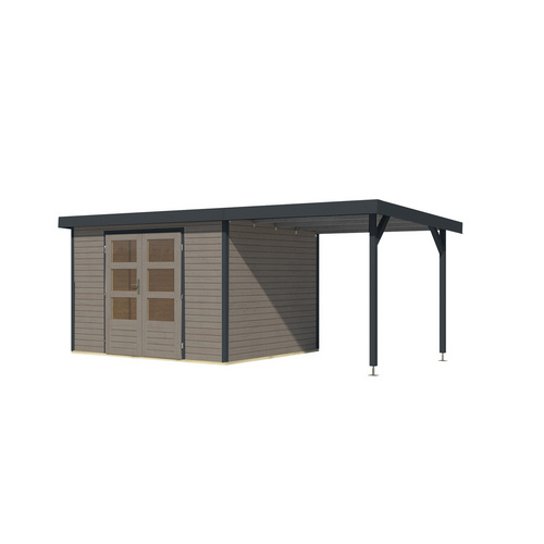 KARIBU Gartenhaus »Osterby 5 D«, BxHxT: 536,5 x 209 x 242 cm (Außenmaße inkl. Dachüberstand), Wandstärke 19 mm - grau |  Fichte  |  7,21 m²