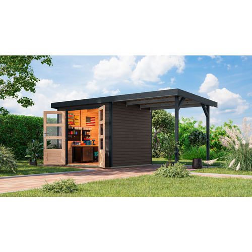 KARIBU Gartenhaus »Osterby 3 B«, BxHxT: 488,5 x 209 x 213 cm (Außenmaße inkl. Dachüberstand), Wandstärke 19 mm - grau |  Fichte  |  5,05 m²