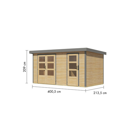 KARIBU Gartenhaus »Merkur A«, BxHxT: 432,5 x 209 x 213 cm (Außenmaße inkl. Dachüberstand), Wandstärke 19 mm - braun |  Fichte  |  8,52 m²