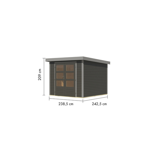 KARIBU Gartenhaus »Osterby 3,5 B«, BxHxT: 266,5 x 209 x 242 cm (Außenmaße inkl. Dachüberstand), Wandstärke 19 mm - grau |  Fichte  |  5,76 m²
