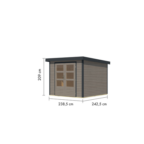 KARIBU Ferienhaus »Osterby 3,5 D«, BxHxT: 266,5 x 209 x 242 cm (Außenmaße inkl. Dachüberstand), Wandstärke 19 mm - grau |  Fichte  |  5,76 m²