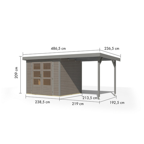 KARIBU Gartenhaus »Osterby 3 D«, BxHxT: 488,5 x 209 x 213 cm (Außenmaße inkl. Dachüberstand), Wandstärke 19 mm - grau