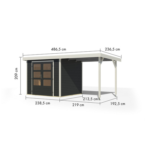 KARIBU Gartenhaus »Osterby 3 C«, BxHxT: 488 x 209 x 213 cm (Außenmaße inkl. Dachüberstand), Wandstärke 19 mm - grau