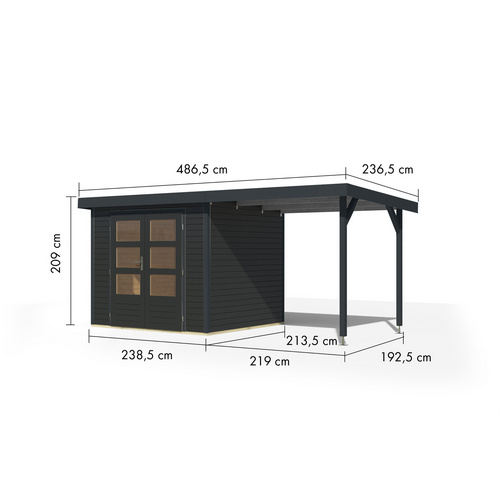 KARIBU Gartenhaus »Osterby 3 C«, BxHxT: 488 x 209 x 213 cm (Außenmaße inkl. Dachüberstand), Wandstärke 19 mm - grau |  Fichte  |  5,05 m²