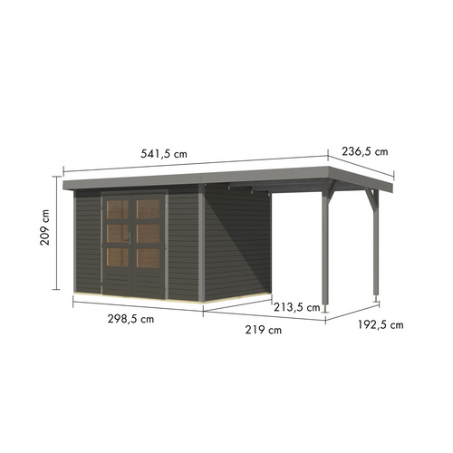 KARIBU Ferienhaus »Osterby 4 B«, BxHxT: 538 x 209 x 213 cm (Außenmaße inkl. Dachüberstand), Wandstärke 19 mm - grau |  Fichte  |  6,35 m²