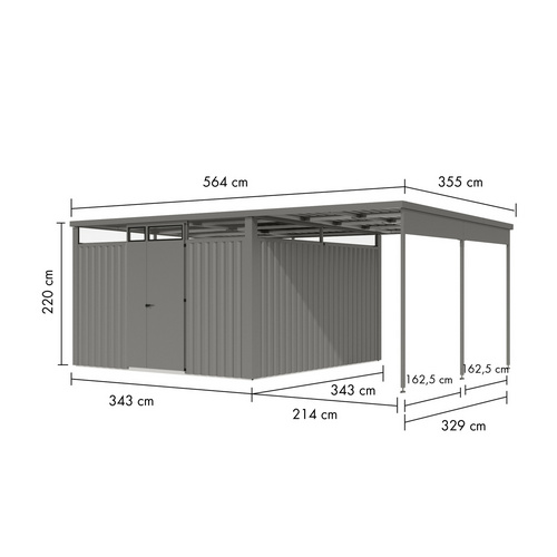 KARIBU Gartenhaus »Osten 3,5«, BxHxT: 565 x 220 x 11,5 cm, (Außenmaße inkl. Dachüberstand), Wandstärke 0,5 mm - grau
