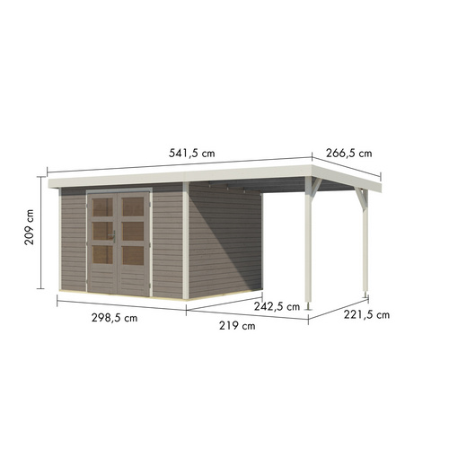 KARIBU Gartenhaus »Osterby 5 D«, BxHxT: 536 x 209 x 242 cm (Außenmaße inkl. Dachüberstand), Wandstärke 19 mm - grau |  Fichte  |  7,21 m²