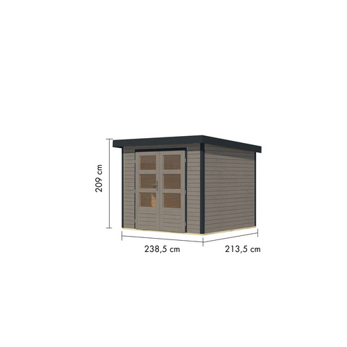 KARIBU Gartenhaus »Osterby 3 D«, BxHxT: 272,5 x 209 x 213 cm (Außenmaße inkl. Dachüberstand), Wandstärke 19 mm - grau |  Fichte  |  5,05 m²