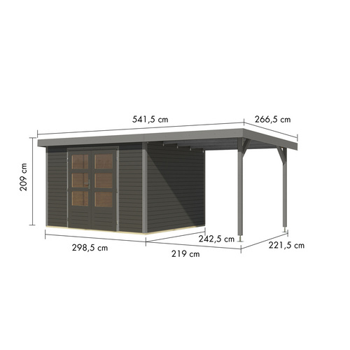 KARIBU Gartenhaus »Osterby 5 B«, BxHxT: 536 x 209 x 242 cm (Außenmaße inkl. Dachüberstand), Wandstärke 19 mm - grau