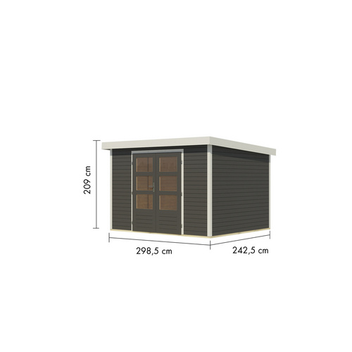 KARIBU Gartenhaus »Osterby 5 B«, BxHxT: 320 x 209 x 242 cm (Außenmaße inkl. Dachüberstand), Wandstärke 19 mm - grau |  Fichte  |  7,21 m²