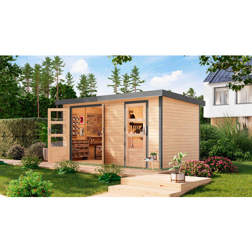 KARIBU Gartenhaus »Merkur A«, BxHxT: 432,5 x 209 x 213 cm (Außenmaße inkl. Dachüberstand), Wandstärke 19 mm - braun |  Fichte  |  8,52 m²