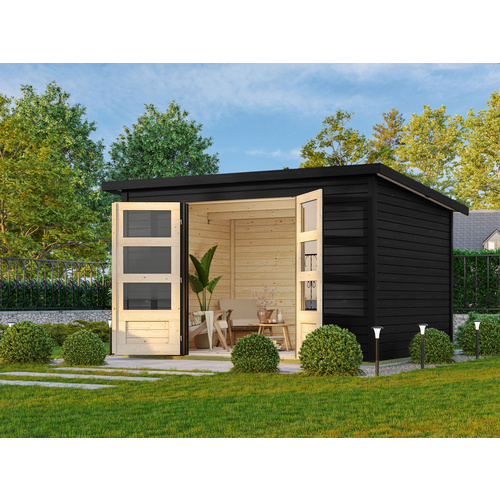 KARIBU Gartenhaus »Stockach 5«, BxHxT: 335 x 197 x 242 cm (Außenmaße inkl. Dachüberstand), Wandstärke 19 mm - schwarz |  Fichte  |  7,28 m²