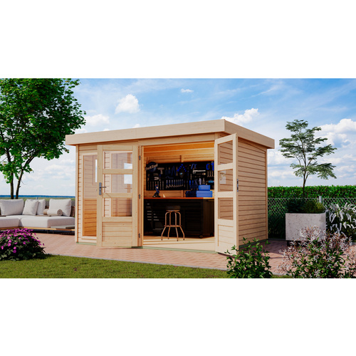 KARIBU Gartenhaus »Lahar 5«, BxHxT: 334 x 211 x 242 cm (Außenmaße inkl. Dachüberstand), Wandstärke 19 mm - braun |  Fichte  |  7,21 m²