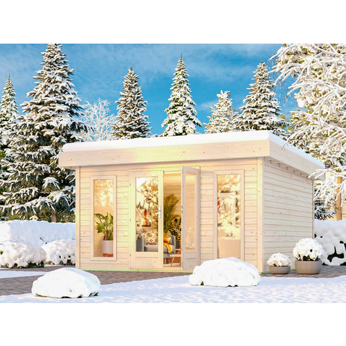 KARIBU Gartenhaus »North«, BxHxT: 444,5 x 238 x 393 cm (Außenmaße inkl. Dachüberstand), Wandstärke 38 mm - braun |  Fichte  |  15,72 m²
