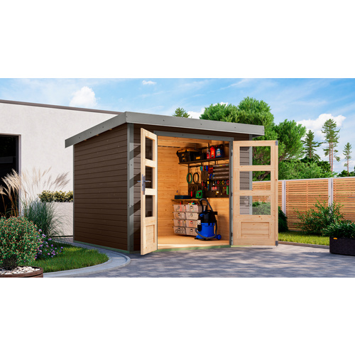 KARIBU Gartenhaus »Osterby 3,5 B«, BxHxT: 266,5 x 209 x 242 cm (Außenmaße inkl. Dachüberstand), Wandstärke 19 mm - grau |  Fichte  |  5,76 m²