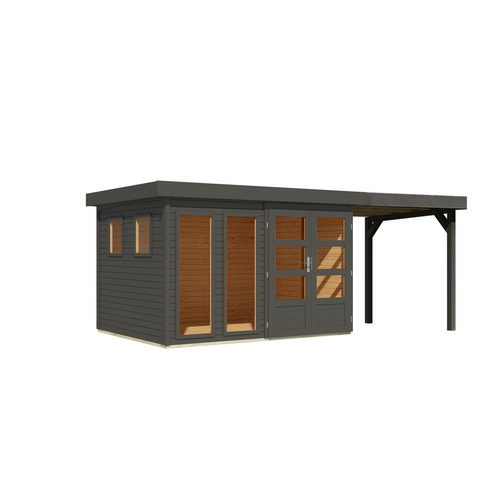KARIBU Gartenhaus »Lahar 5«, BxHxT: 556 x 211 x 242 cm (Außenmaße inkl. Dachüberstand), Wandstärke 19 mm - grau |  Fichte  |  7,21 m²