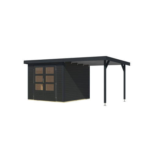 KARIBU Gartenhaus »Osterby 3,5 C«, BxHxT: 482 x 209 x 242 cm (Außenmaße inkl. Dachüberstand), Wandstärke 19 mm - grau