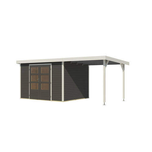 KARIBU Gartenhaus »Osterby 5 B«, BxHxT: 536,5 x 209 x 242 cm (Außenmaße inkl. Dachüberstand), Wandstärke 19 mm - grau |  Fichte  |  7,21 m²