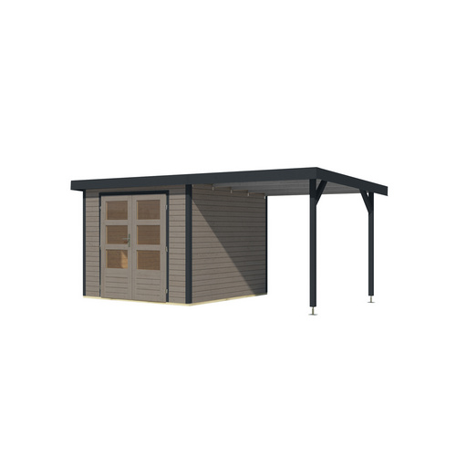 KARIBU Gartenhaus »Osterby 3,5 D«, BxHxT: 482 x 209 x 242 cm (Außenmaße inkl. Dachüberstand), Wandstärke 19 mm - grau |  Fichte  |  5,76 m²