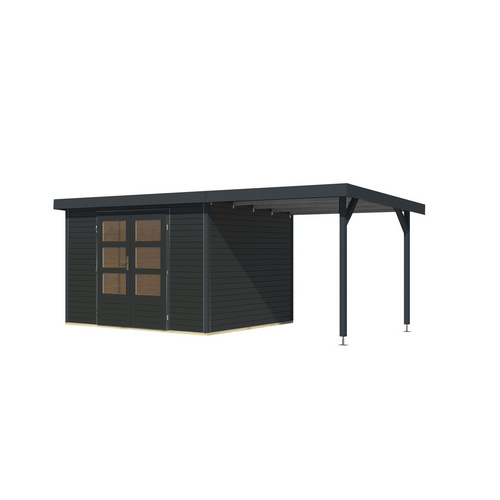 KARIBU Ferienhaus »Osterby 5 C«, BxHxT: 536 x 209 x 242 cm (Außenmaße inkl. Dachüberstand), Wandstärke 19 mm - grau |  Fichte  |  7,21 m²