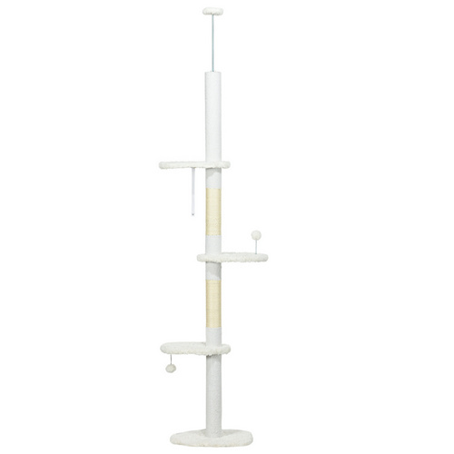PawHut Kratzbaum, Deckenhöhen anpassbar, LxBxH: 48 x 32 x 255 cm - weiss