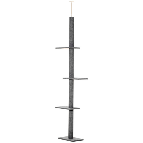 PawHut Kratzbaum, Deckenhöhen anpassbar, LxBxH: 43 x 27 x 228 cm - grau