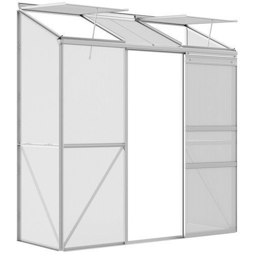 Outsunny Versilbert Gewächshaus, Treibhaus Mit Schiebetür, Aufklappbare Dachfenster, Tomatenhaus, Pflanzenhaus Für Garten, Aus Polycarbonat Und Alu, Silber, 192 X 68 X 196 Cm - Image 3