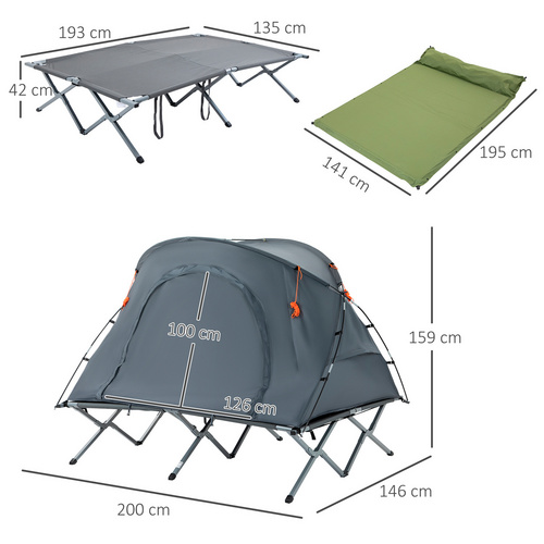 Thumbnail - Outsunny Campingbett, zusammenklappbar, LxBxH: 200 x 146 x 159 cm - grau