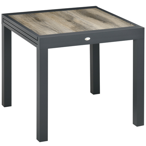 Grau Outsunny Gartentisch, Esstisch Für Garten Mit Ausziehbarer Tischplatte, Terrassentisch Mit Holzoptik, Balkontisch Aus Alu, Beige+, 160 X 80 X 75Cm - Bild 4
