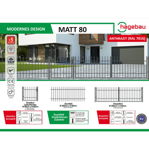Thumbnail - POLBRAM STEEL GROUP SP. Z O.O. SP.K. Einzeltor »Matt 80«, BxH: 90 x 80 cm, inkl. Pfosten, anthrazit, verzinkt - grau
