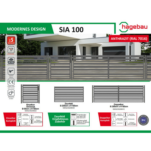 Thumbnail - POLBRAM STEEL GROUP SP. Z O.O. SP.K. Zaunfeld »Sia 100«, 200x100 cm, anthrazit, verzinkt - grau