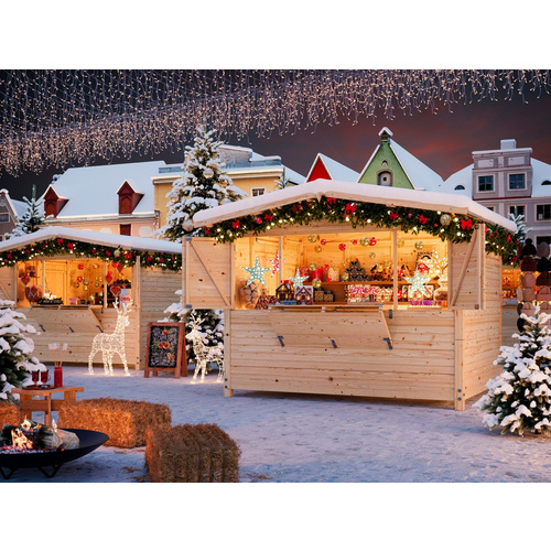 PALMAKO Marktstand »Marian«, Aufstellmaße BxTxH: 328 x 284 x 245 cm, unbehandelt, Holz - braun |  Fichte