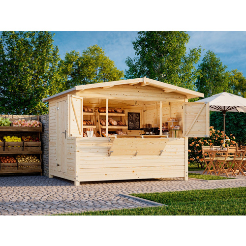 Palmako Braun Gartenhaus "Marian, Klappbarer Marktstand", Beige (Natur), Fußboden Im Gartenhaus, Ohne Dacheindeckung, Massivholz, Gartenhäuser, Gartenhau... - Image 3