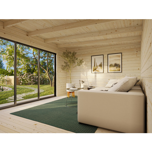 PALMAKO Ferienhaus »Lea Slide Plus«, B x H x L:  450 x 244 x 330 cm, naturbelassen, unbehandelt - braun |  Holz  |  14,2 m²